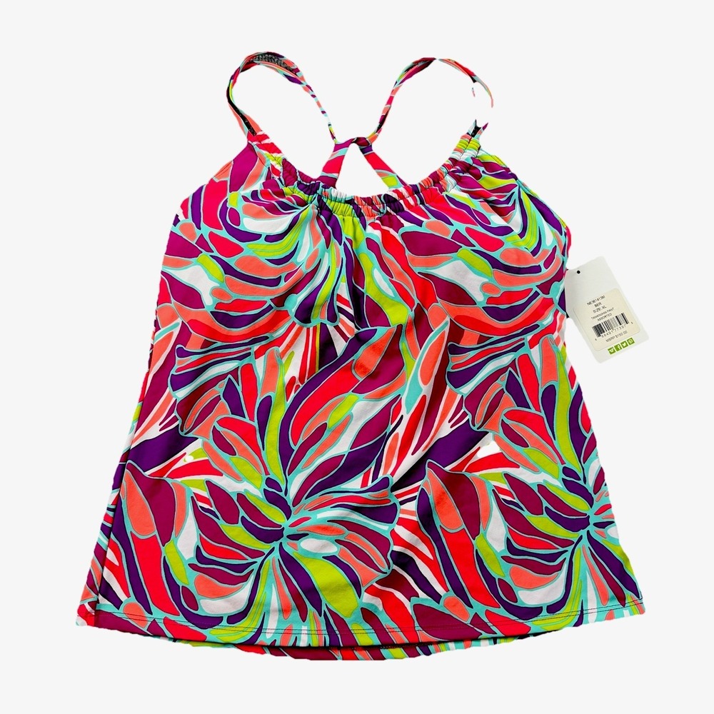 Next Tropical Print Tankini Swim Top XL NWT Bright Multicolor - Picture 1 of 8